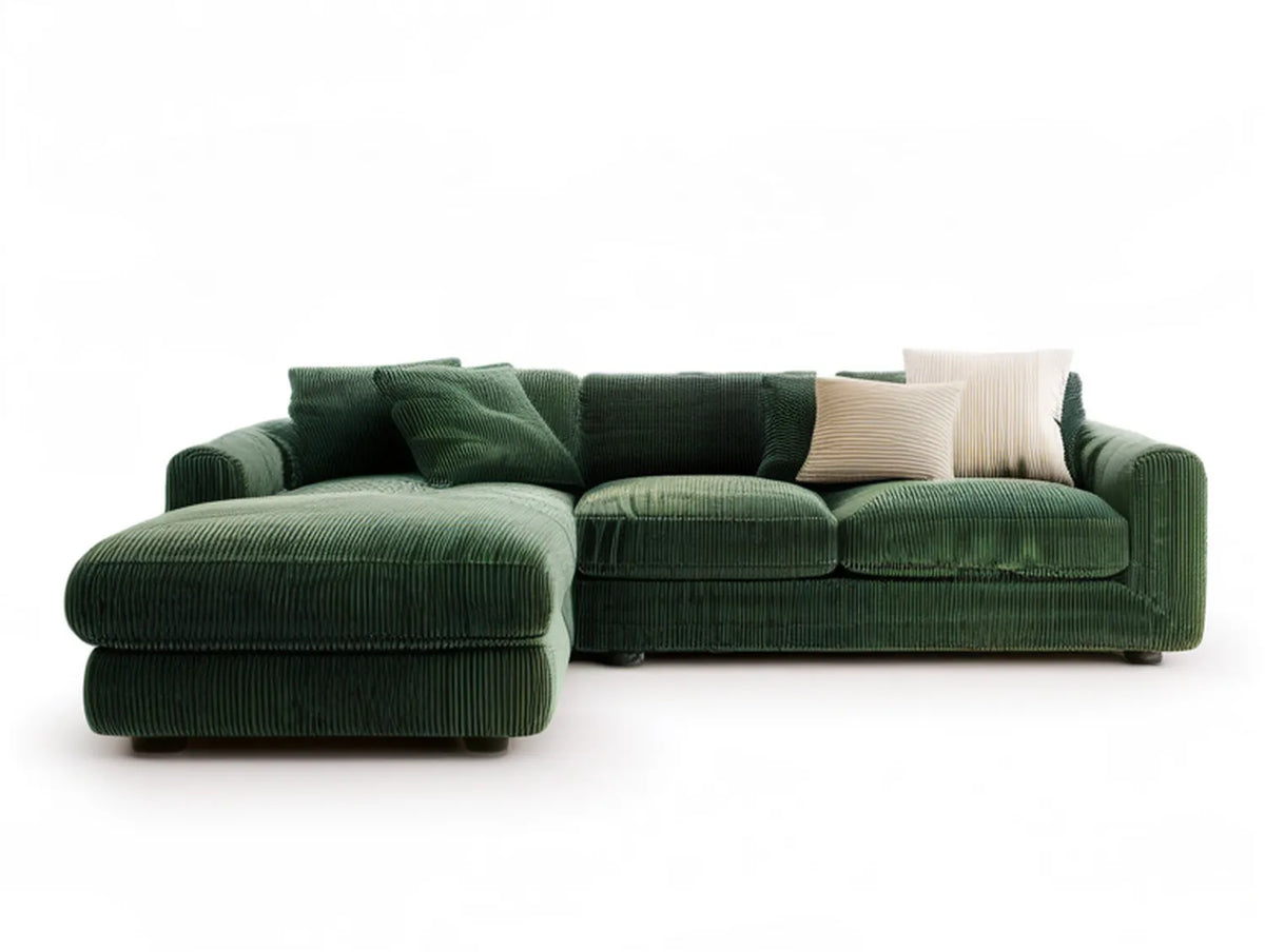 Dark Green Corduroy Sectional Sofa with Left-Facing Chaise, 110 x 65 x 35 in