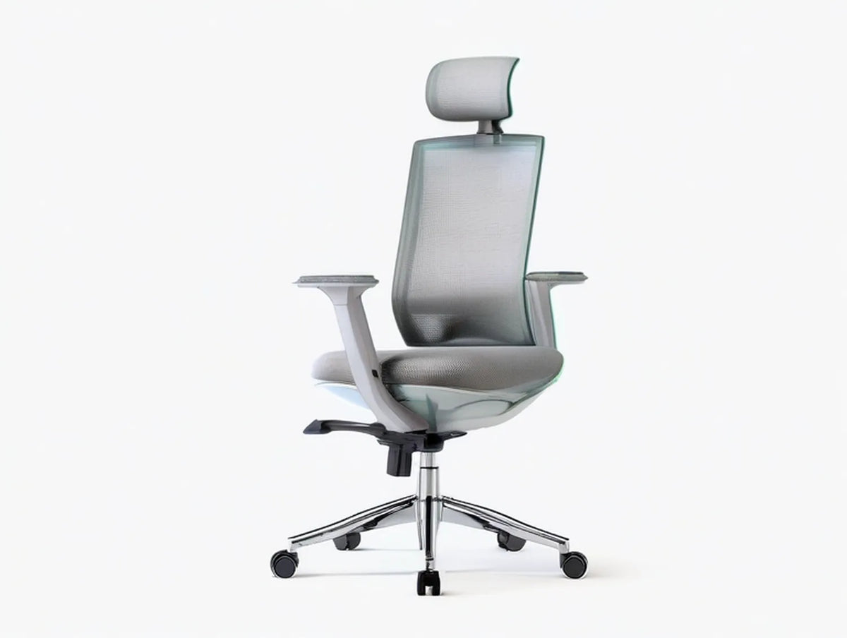 High-Back Ergonomic Mesh Office Chair with Adjustable Headrest, Gray/Silver/Black, 26 x 26 x 46.5-50.4 in