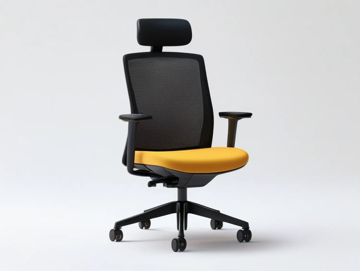 Ergonomic Mesh Office Chair with Adjustable Headrest and Arms, Black/Yellow, 25.6 x 25.6 x 46.5-50.4 in