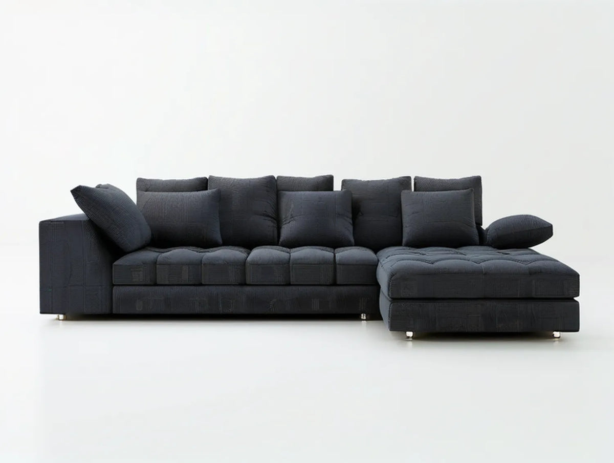 Charcoal Corduroy Sectional Sofa with Right-Facing Chaise, 120 x 65 x 35 in