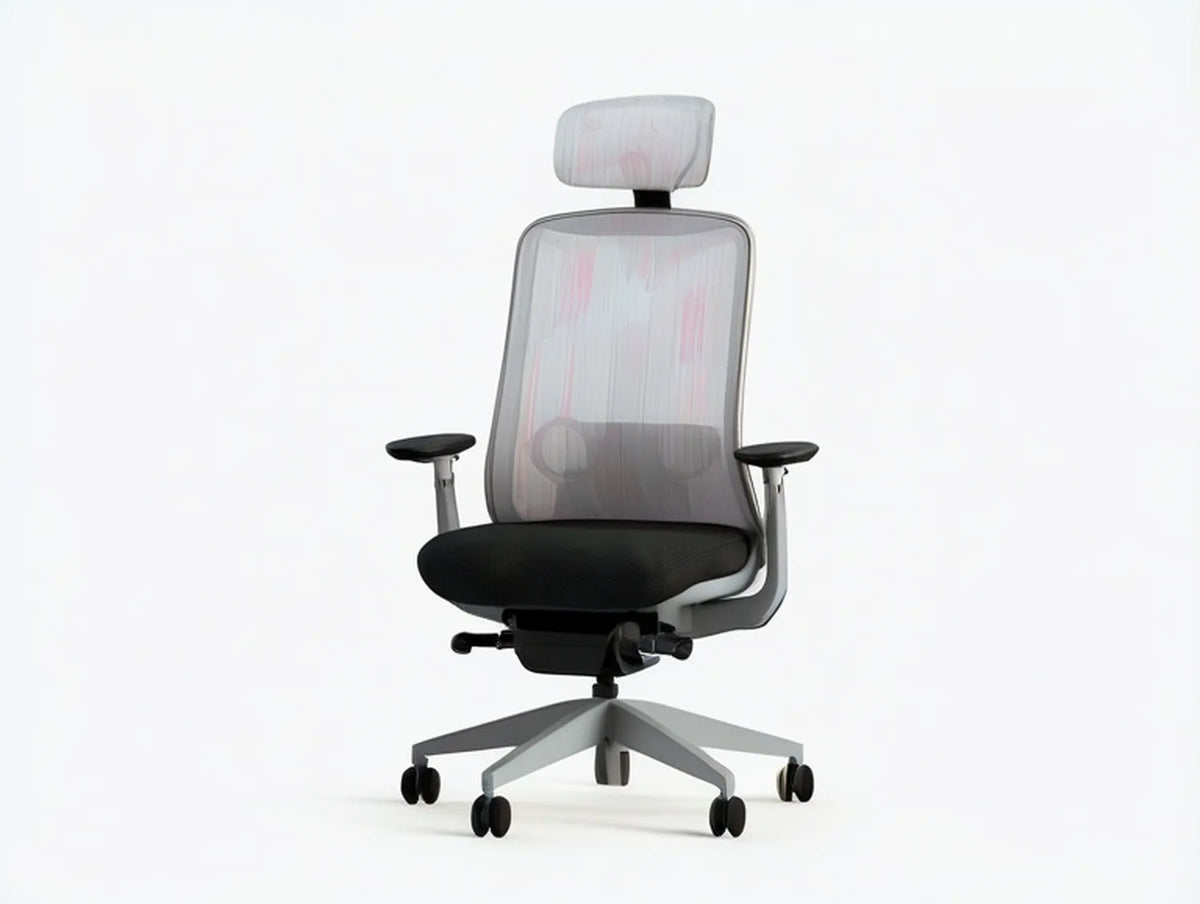Ergonomic Gray and Black Mesh Office Chair with Adjustable Headrest, 26.4 x 26.4 x 45.3-52.8 in