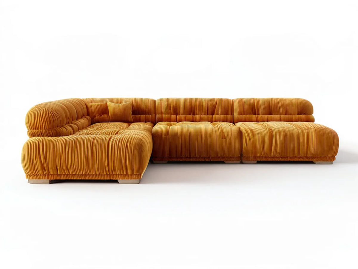 Mustard Yellow Left-Facing Chaise Sofa, 134 x 69 x 32 in, Wide-Wale Corduroy Upholstery