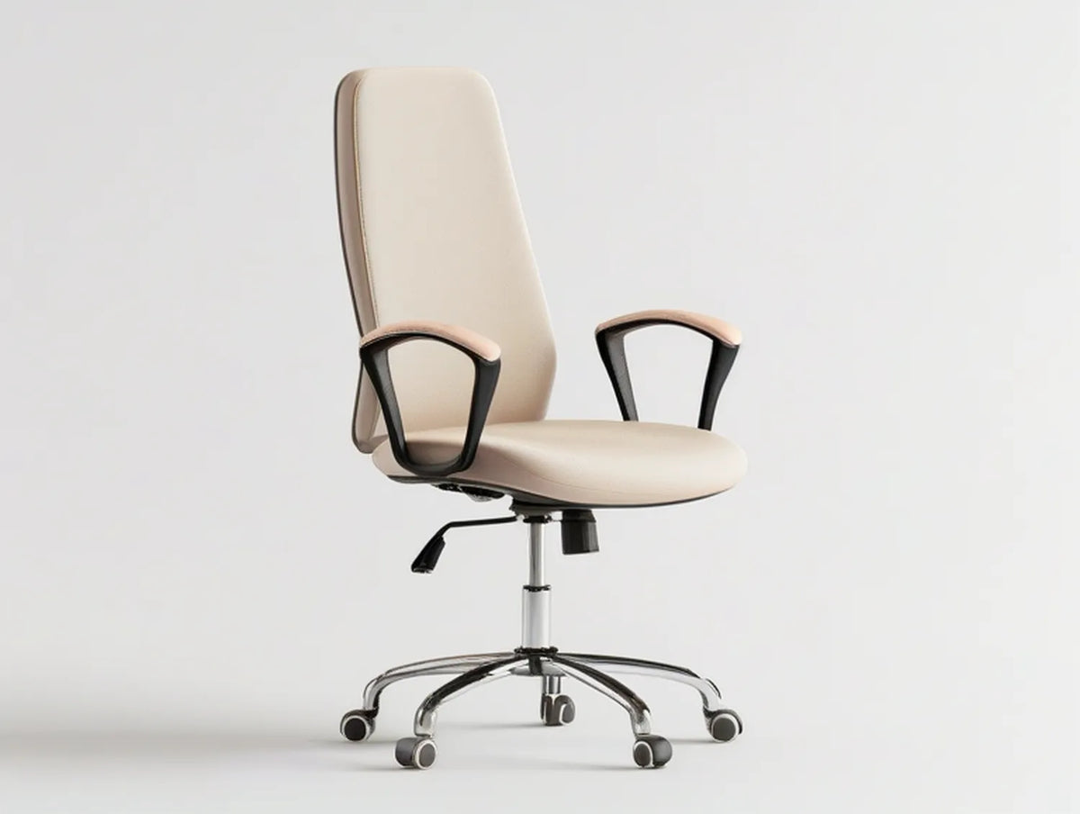 High-Back Adjustable Swivel Executive Office Chair, Cream/Black/Silver, 25.6 x 25.6 x 41.3-45.3 in