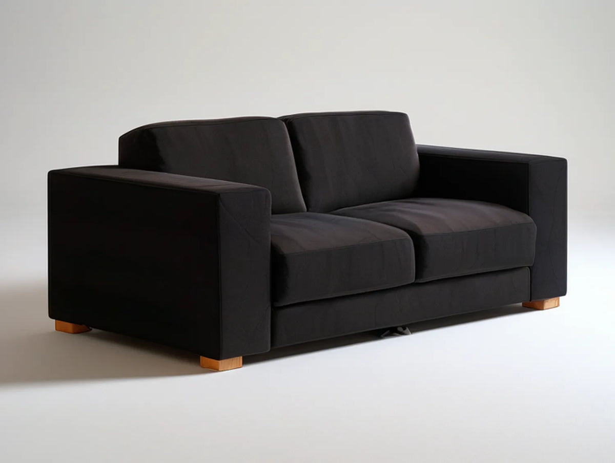 Black 2-Seat Upholstered Loveseat with Brown Wood Feet, 70.9 x 35.4 x 33.5 in