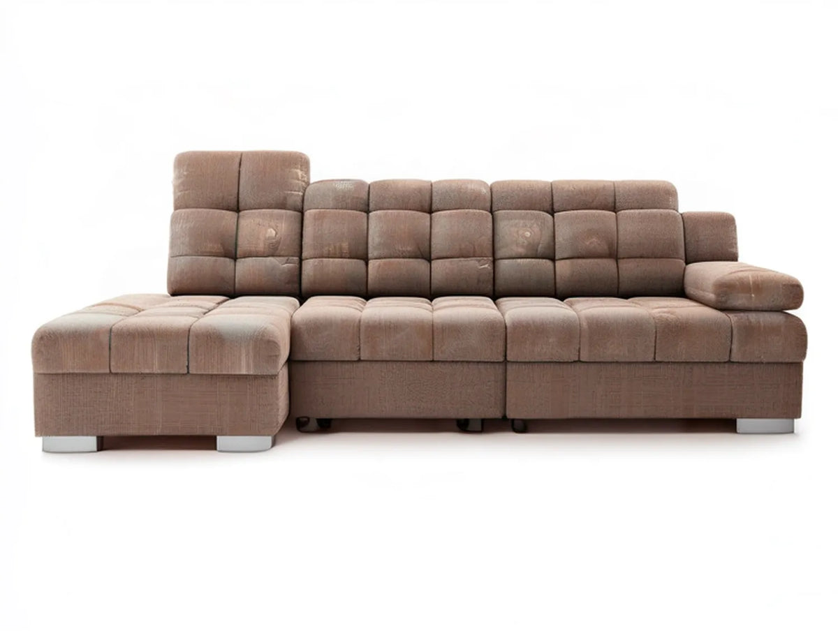 Brown L-Shaped 4-Seat Corduroy Upholstered Sofa with Left Chaise, 112 x 64 x 35 in
