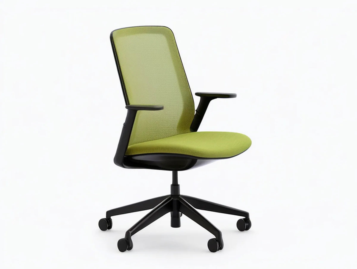 Green and Black Ergonomic Mesh Task Chair with Fixed Armrests, 25.6 x 25.6 x 38.6-42.5 in