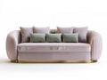 94.5 x 37.4 x 31.5 in Curved Blush Pink Velvet 3-Seat Sofa with Sage Green Pillows and Gold Base