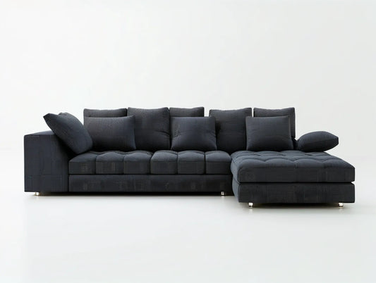 Charcoal Corduroy Sectional Sofa with Right-Facing Chaise, 120 x 65 x 35 in