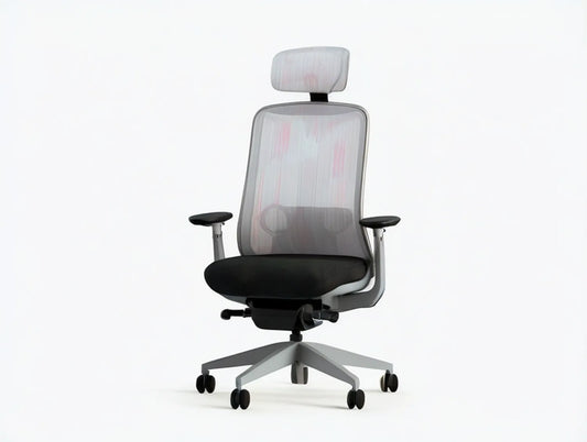 Ergonomic Gray and Black Mesh Office Chair with Adjustable Headrest, 26.4 x 26.4 x 45.3-52.8 in