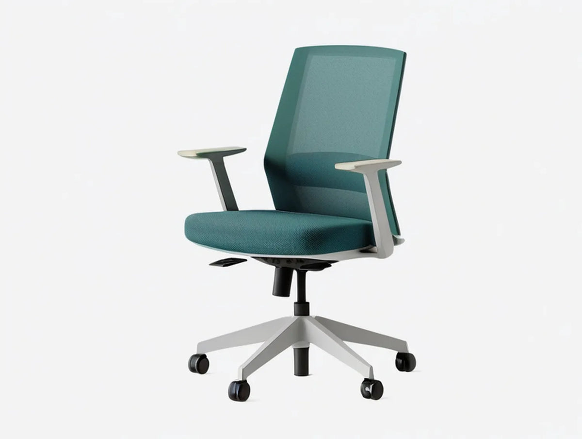 Ergonomic Mesh Office Chair with Fixed Arms, Adjustable Height and Tilt, Teal/White/Black, 25.6 x 25.6 x 39.4-43.3 in