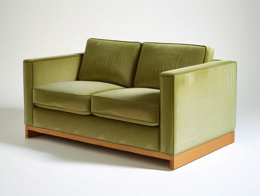 Olive Green 2-Seat Upholstered Loveseat with Natural Brown Wood Base, 65 x 35 x 33 in