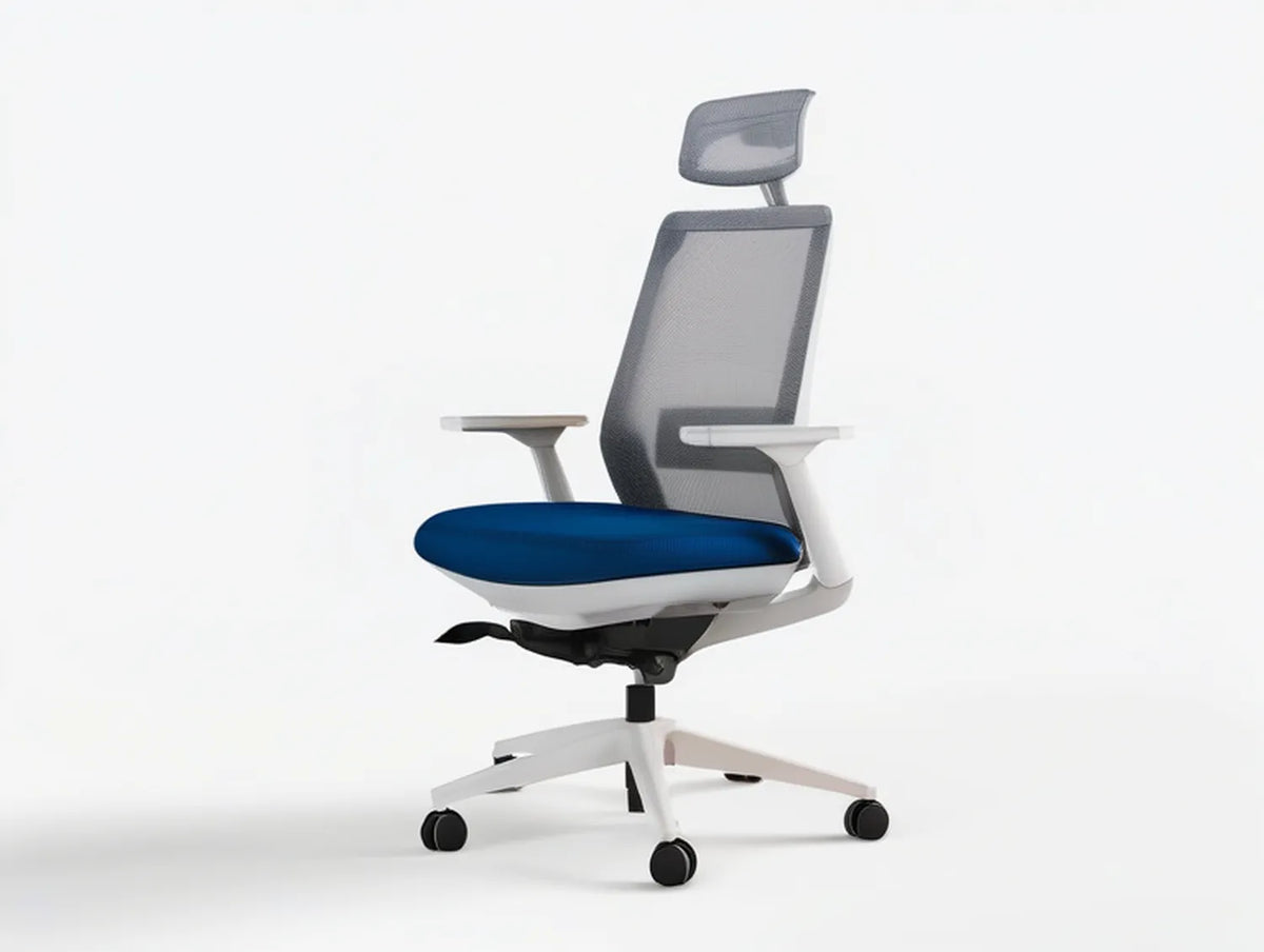 Ergonomic High-Back Mesh Office Chair with Adjustable Headrest, Blue/Gray/White, 25.6 x 25.2 x 45.3-49.2 in