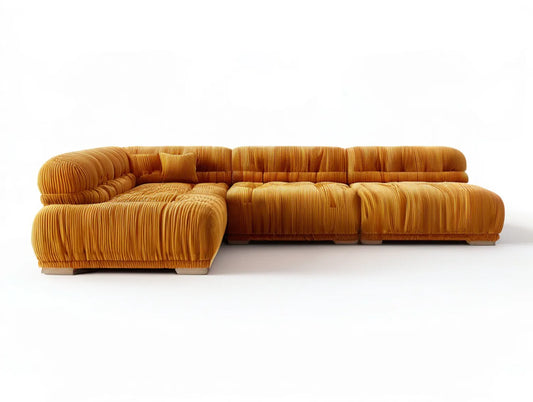Mustard Yellow Left-Facing Chaise Sofa, 134 x 69 x 32 in, Wide-Wale Corduroy Upholstery