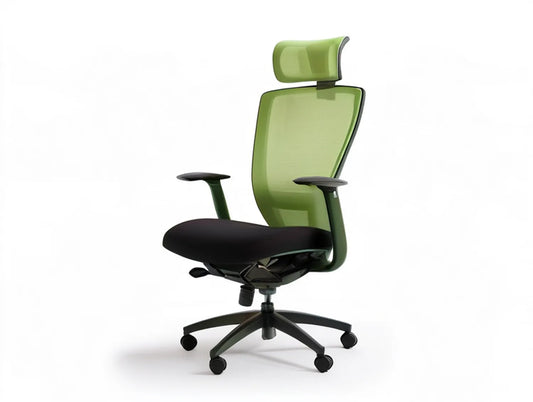 Green Mesh Ergonomic Office Chair with Headrest and Black PU Seat, 26.8 x 26.8 x 47.2-51.2 in