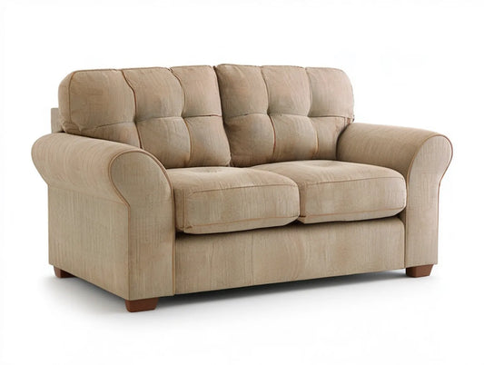 Beige 2-Seat Loveseat Sofa, 64 x 38 x 37 in, Polyester Upholstery with Brown Wood Legs
